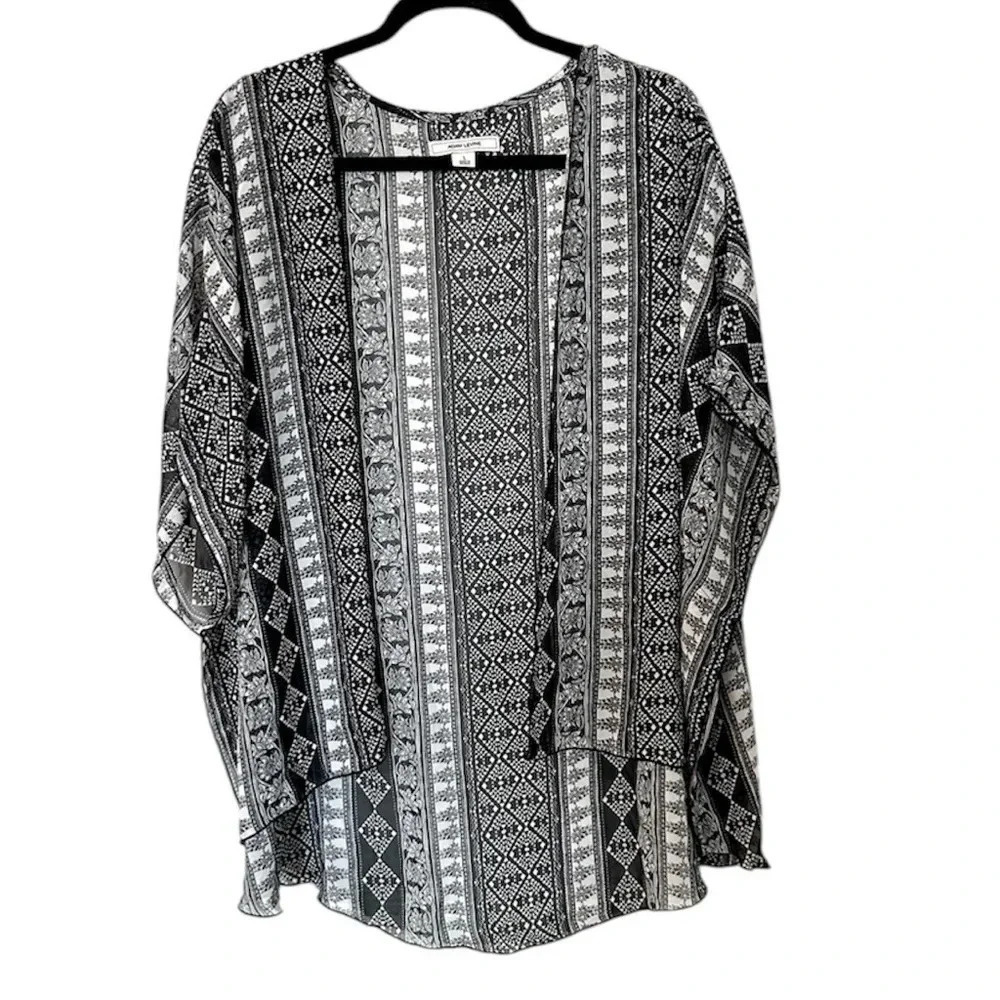 Adam Levine Women's Collection Draped Black & White Aztec Cardigan Sz L GUC